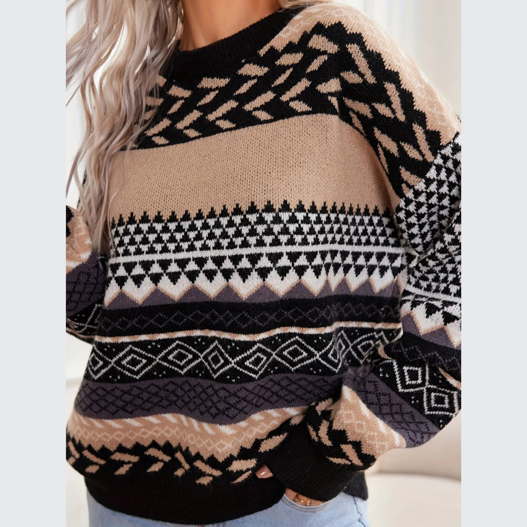 Nina™ | Contrasting retro knitted jumper