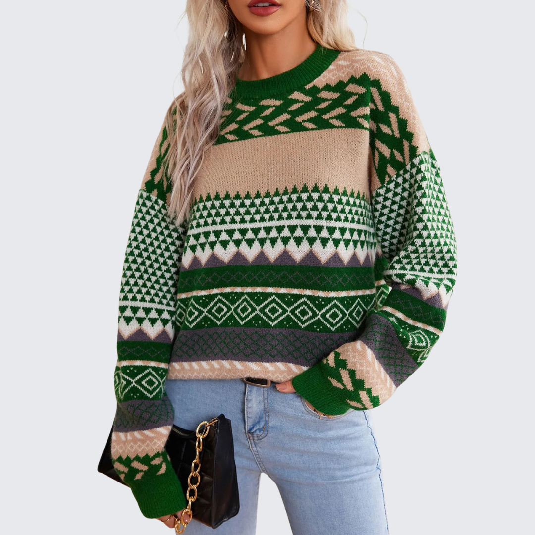 Nina™ | Contrasting retro knitted jumper