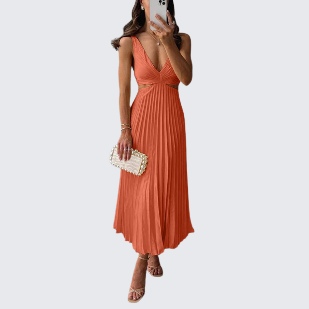 KESLEY™ | PLEATED DRESS WITH NECKLINE