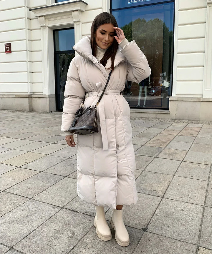 Wifey - Long quilted puffer jacket with belt